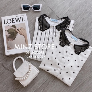 Áo sơ mi cổ lượn đính đá MINZ