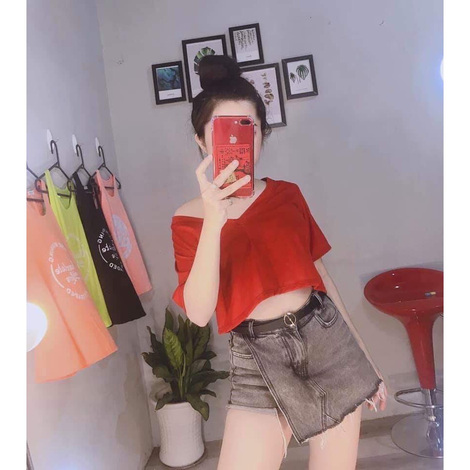Áo croptop cổ tim trơn nhiều màu cực hot- giá cực rẻ