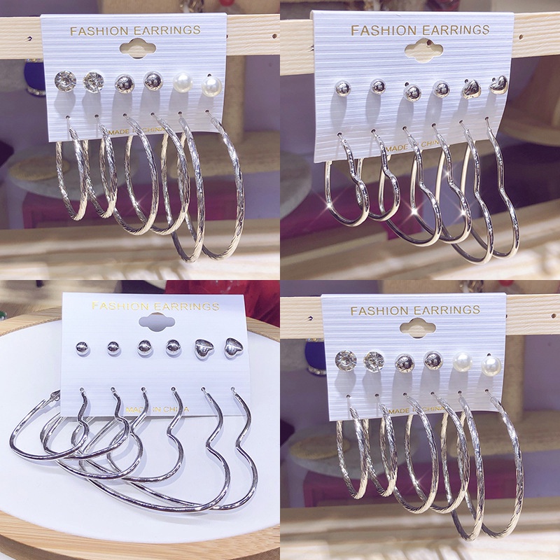 Set 6 Đôi Bông Tai Hình Trái Tim Bằng Bạc Đơn Giản Cho Nữ