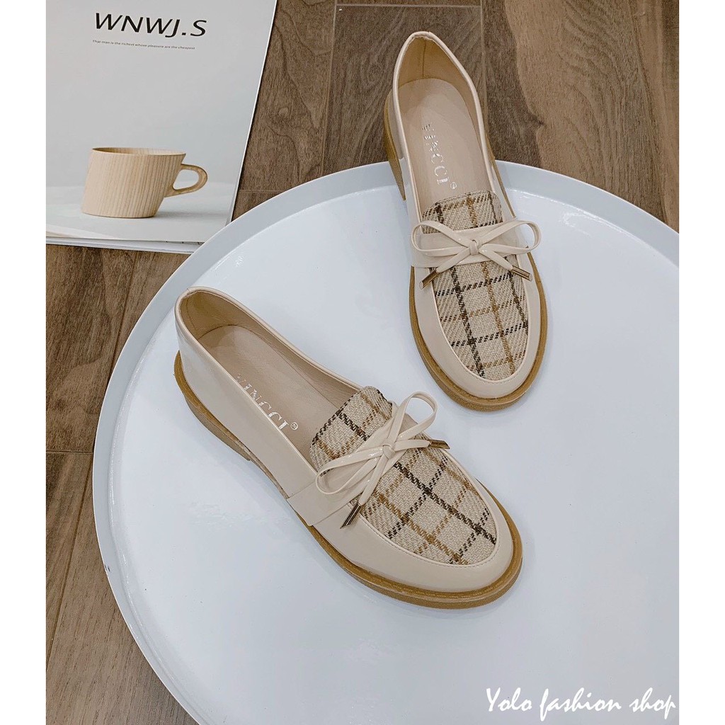 Giày lười slip on nữ phối dạ đính nơ thời trang hàng cao cấp chuẩn đẹp-GL15 | BigBuy360 - bigbuy360.vn