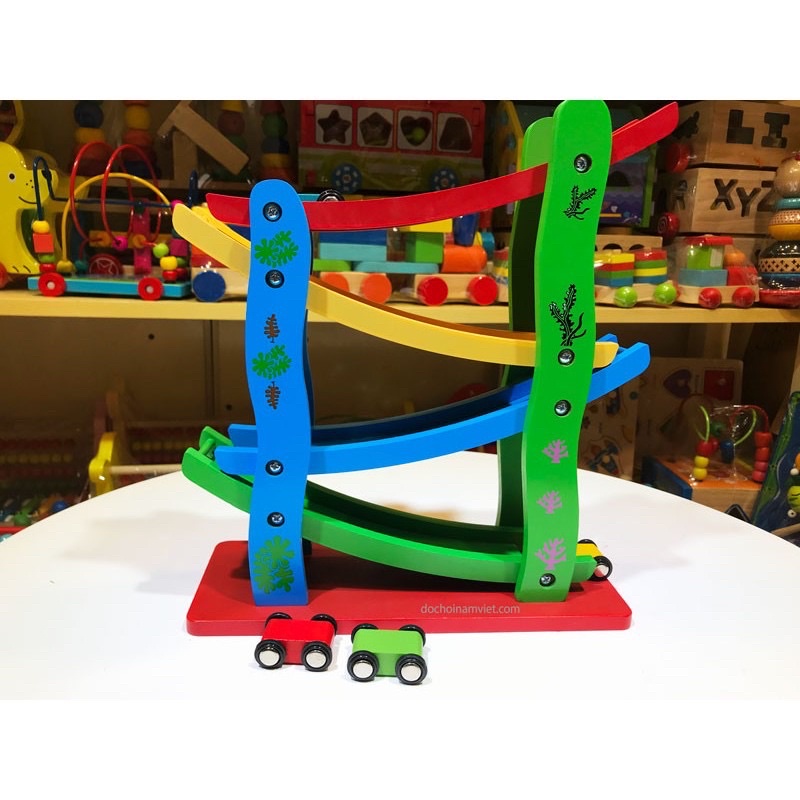 Đồ chơi xe cầu tuột 4 tầng bằng gỗ- đồ chơi trí tuệ an toàn cho bé