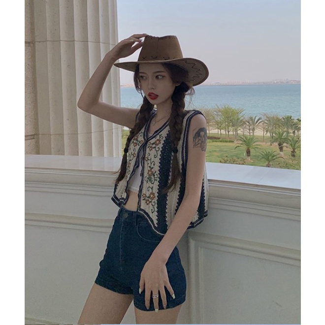 Áo kiểu XIAOZHAINV vải dệt kim mỏng không tay dáng rộng kiểu retro xinh xắn cho nữ