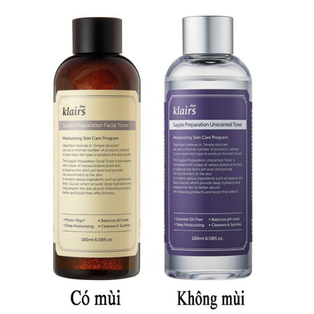 Nước Hoa Hồng Klairs 180ml Supple Preparation Facial Toner có mùi+không mùi