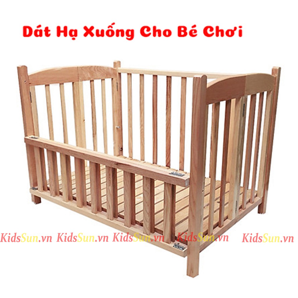 Nôi Cũi Gồ Sồi KIDSSUN Cho Bé Giường Cũi Gỗ Cho Trẻ Em Chắc Chắn Chịu Lực 100kg Tặng Kèm Bánh Xe BH 24 Tháng