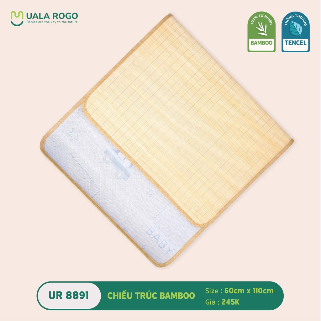 Chiếu trúc Bamboo Uala Rogo 60x110cm cho bé, chiếu dệt sợi tencel cho trẻ - Monnie Kids