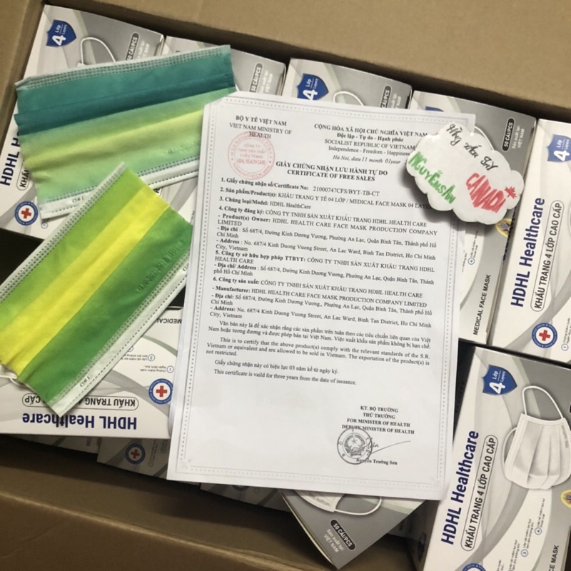 Khẩu trang màu pastel ombre 4 lớp HDHL HEALTHCARE