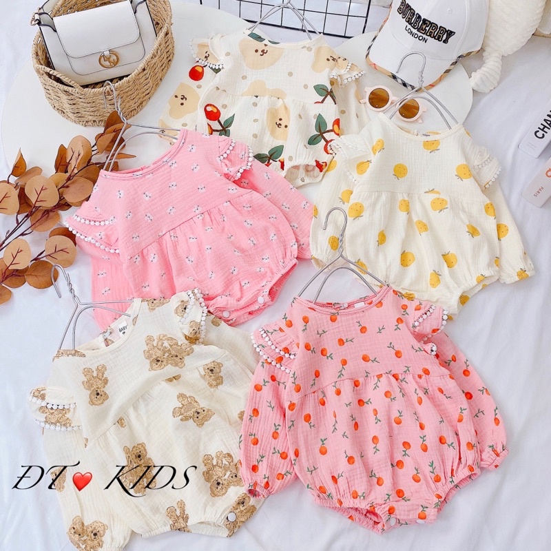 Bộ Bodysuit bé gái(3-12)Body tay dài cánh tiên siêu xinh cho bé-Bộ body đầy tháng thôi nôi đi chơi cho bé