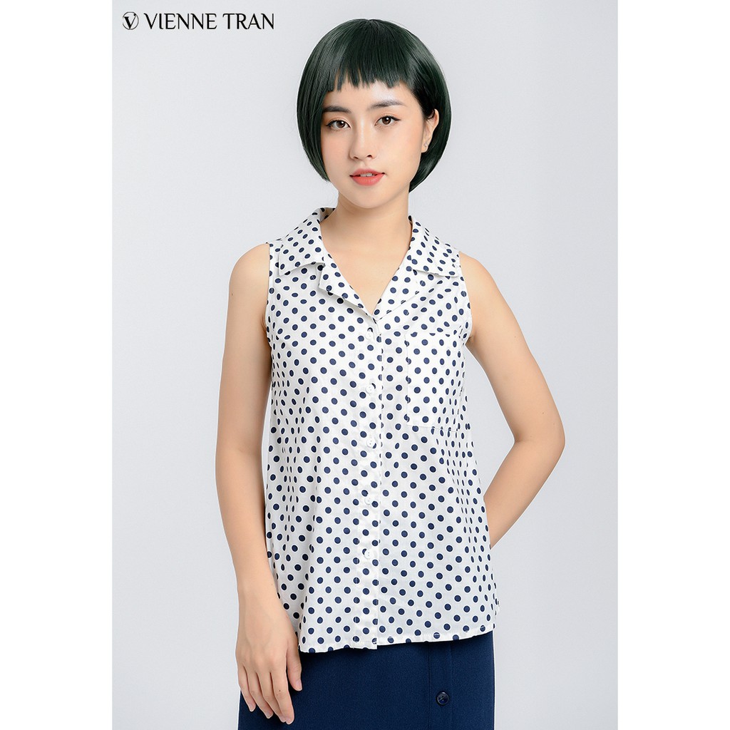 Áo sơ mi sát nách, cổ 2 ve VIEN TRAN M61H19H027 (Trắng xanh tím than)