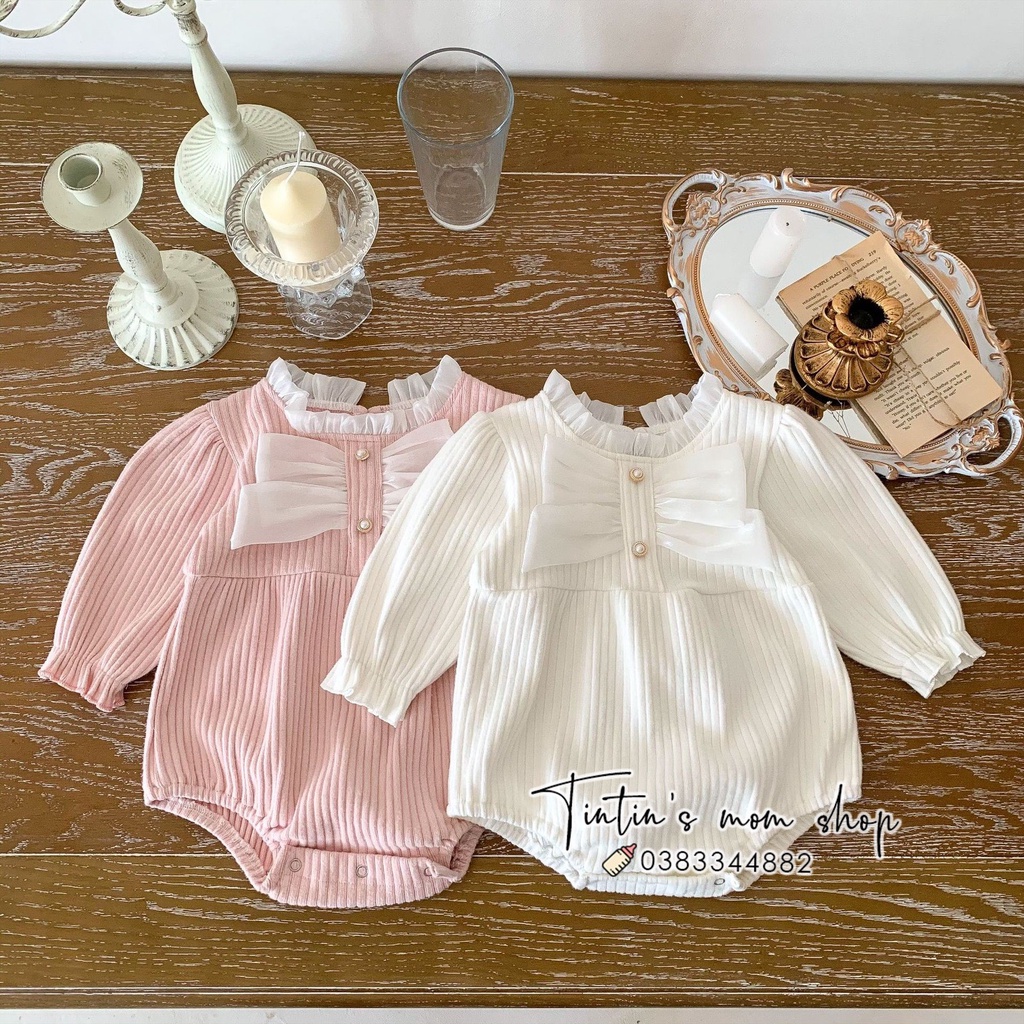 Bộ body chip tiểu thư len mềm nơ ngực cho bé đầy tháng/ thôi nôi
