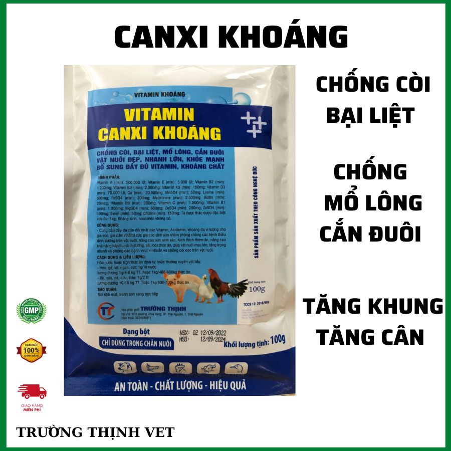 VITAMIN KHOÁNG gói 100gram. chống còi xương, tụt canxi, bại liệt chó mèo gà vịt ngan cút
