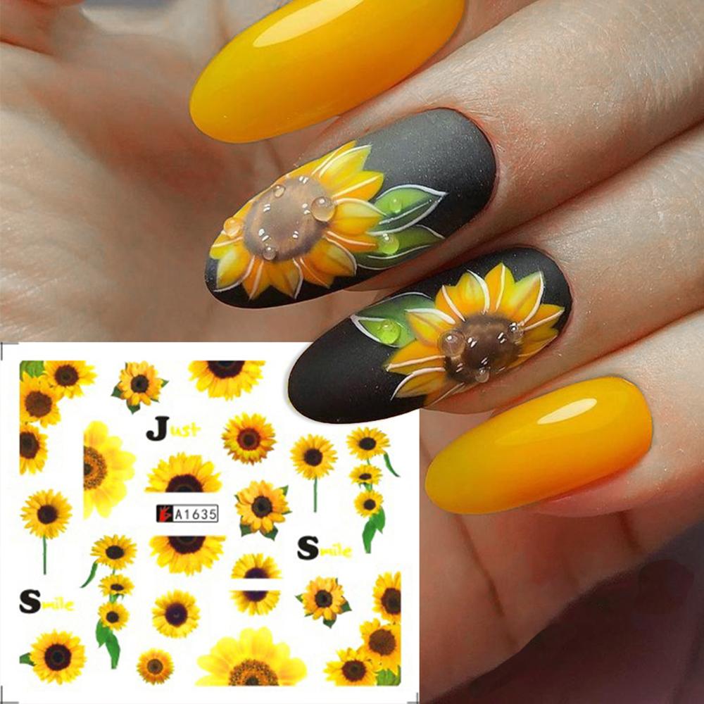 [Hàng mới về] Set 12 miếng dán trang trí móng tay hình hoa hướng dương