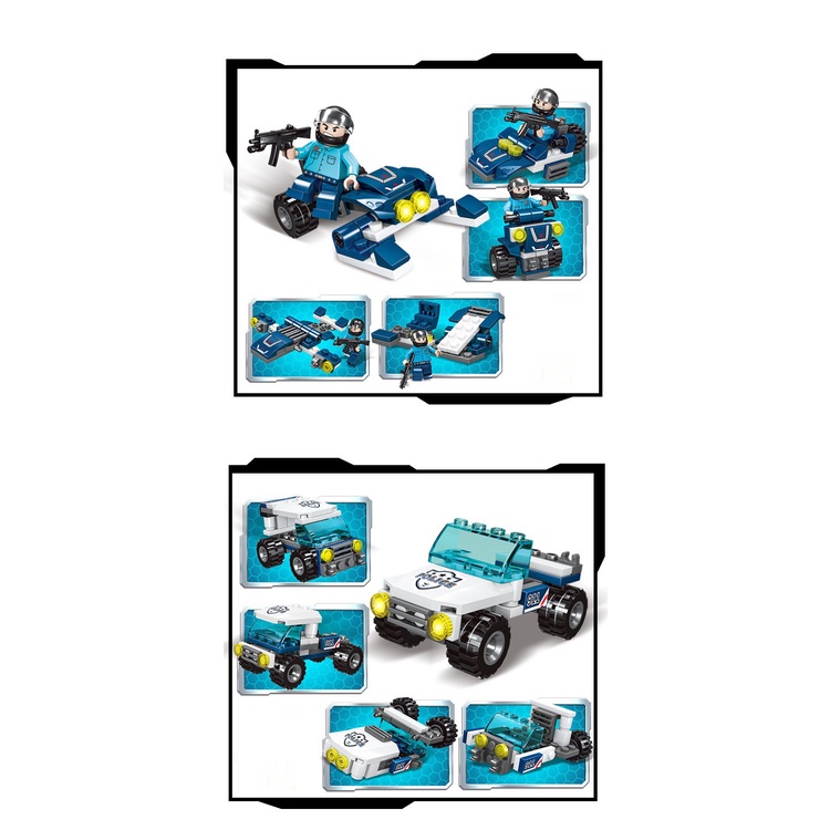 OTO SWAT 350 Chi Tiết - 43 Tạo Hình - Bộ Đồ Chơi Lắp Ghép Xe Cảnh Sát, Láp ráp Robot, Trực Thăng