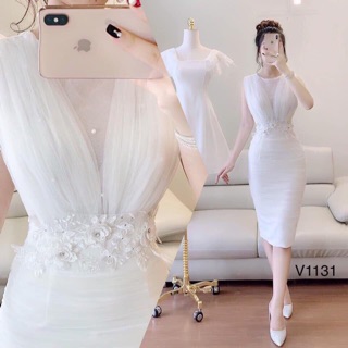Đầm ôm phối lưới nhúng Cao Cấp eo kết ren hoa nổi kết hạt