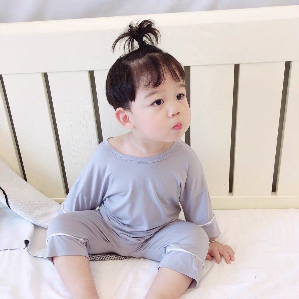 Bộ quần áo trẻ em lửng bo viền thun lạnh ATKID phong cách Hàn Quốc cho bé trai bé gái chất liệu cao cấp