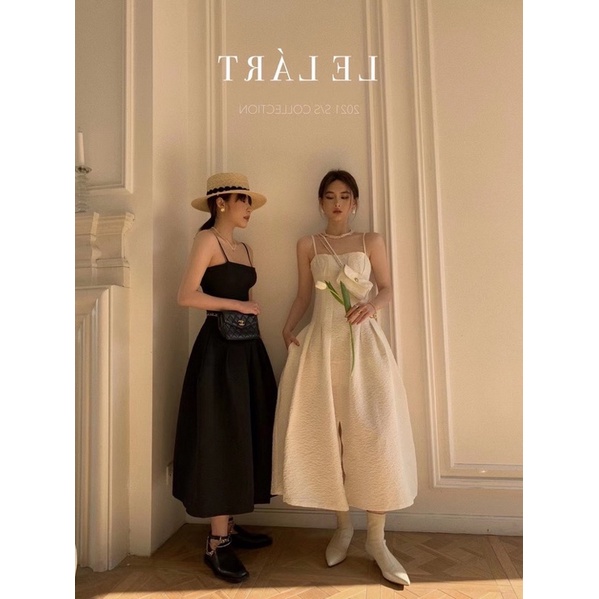 - Đầm 2 dây midi tiểu thư 2 màu đen,trắng