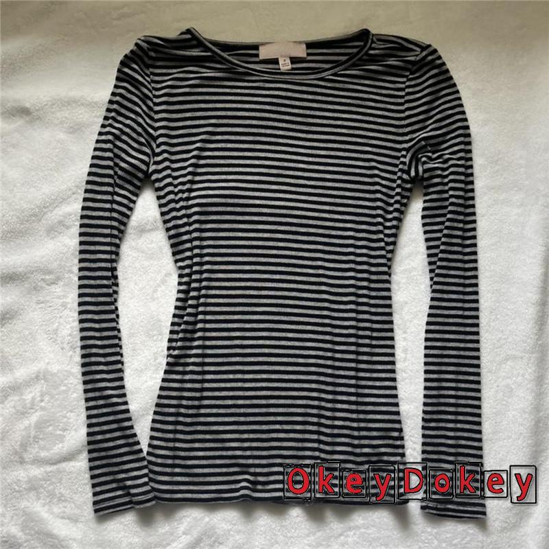 Áo Thun Dài Tay Họa Tiết Kẻ Sọc Phong Cách Vintage y2k Cho Nữ