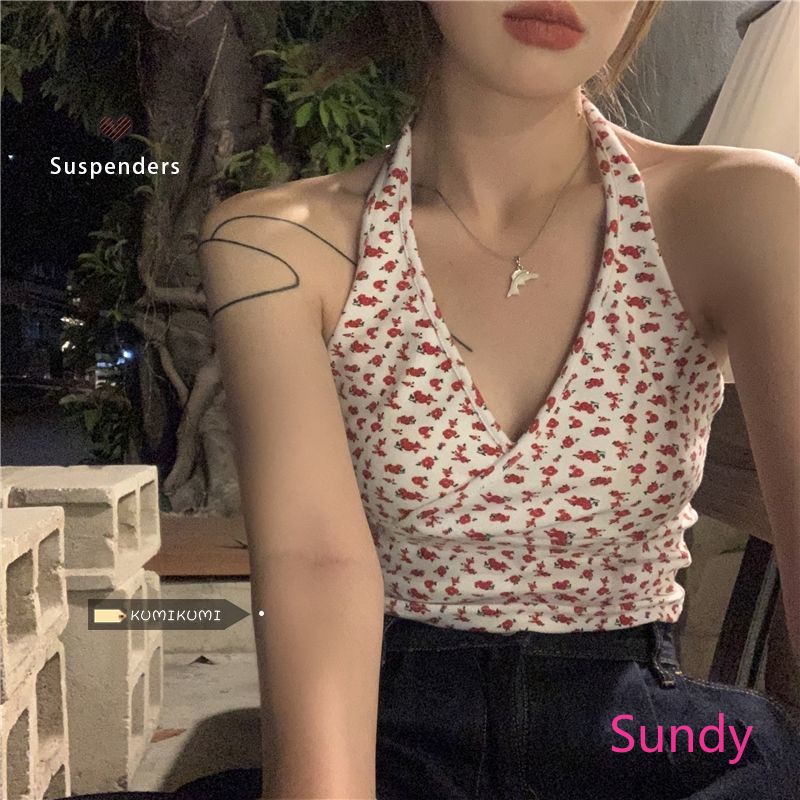 Áo Hai Dây Cổ Chữ V In Hoa Thời Trang Mùa Hè Quyến Rũ Cho Nữ