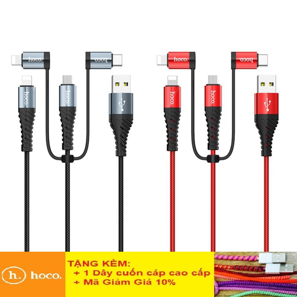 Cáp Sạc Đa Năng 4 Đầu Hoco X38 💎Chống Gãy💎 (2 x Lightning, Micro-USB, Type-C) - Hàng Chính Hãng