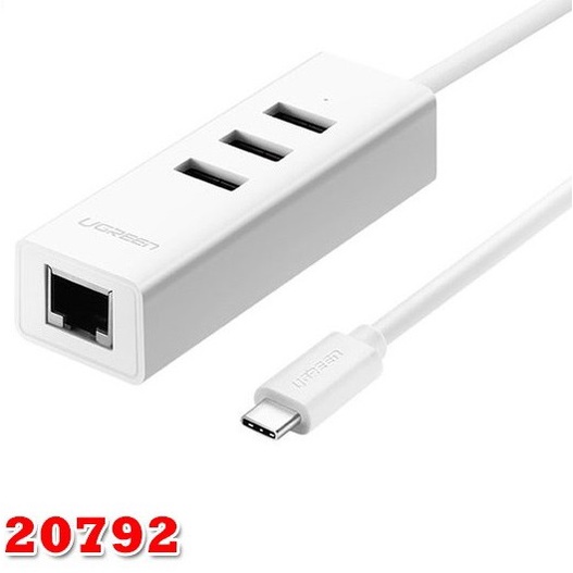 Bộ chia USB Type C sang Hub USB 2.0 3 Cổng và 1 cổng Lan Ugreen 20792