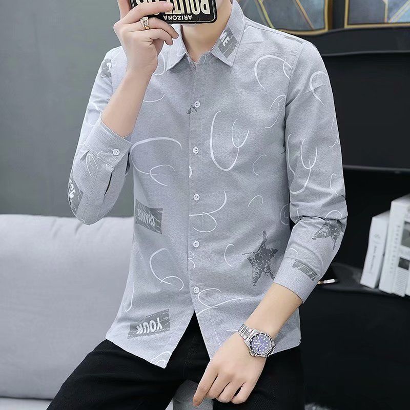 Áo Sơ Mi In Họa Tiết Đơn Giản Thời Trang Hàn Quốc Cho Nam