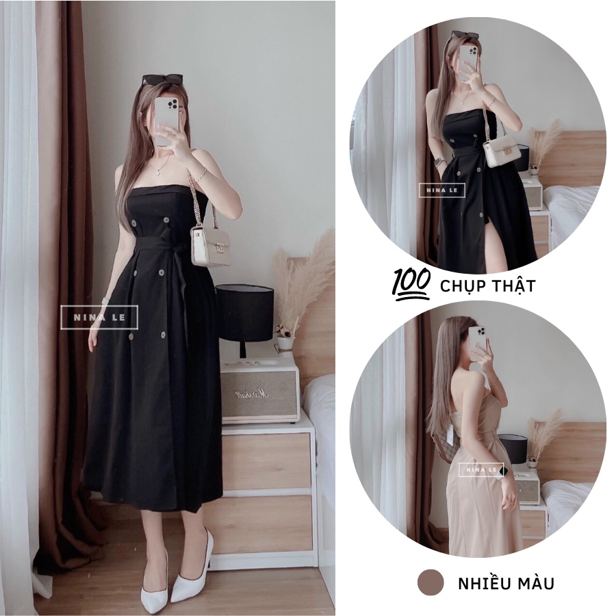 ĐẦM CÚP NGỰC PHỐI NÚT DỰ TIỆC XẺ ĐÙI SANH CHẢNH HÀNG QUẢNG CHÂU CAO CẤP