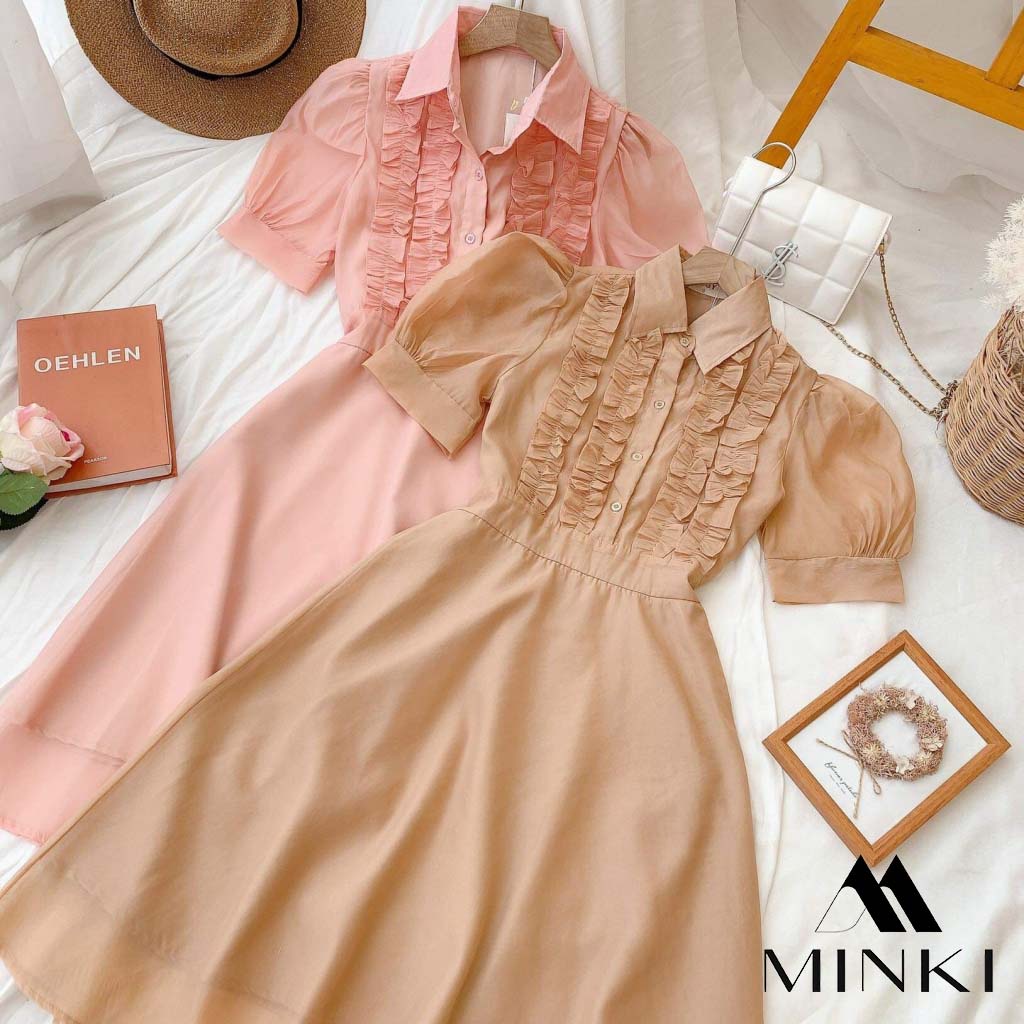 🌸 ĐẦM SƠ MI TIỂU THƯ BÈO NGỰC - CHẤT LIỆU CAO CẤP - MÀU HỒNG BÁNH BÈO/ NÂU TÂY | BigBuy360 - bigbuy360.vn