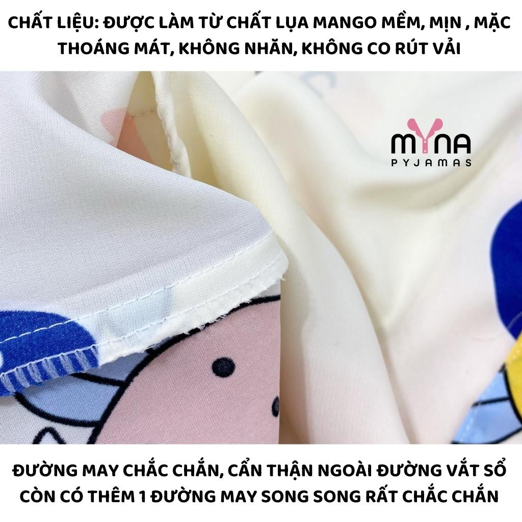 Bộ đồ ngủ trẻ em, pijama lụa mango áo tay ngắn quần dài cổ bèo - Myna Pyjamas