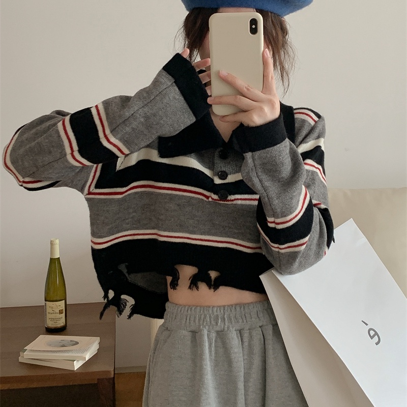 SUXI Áo Sweater Dệt Kim Tay Dài Hở Rốn Thời Trang Thu Đông Phong Cách Vintage