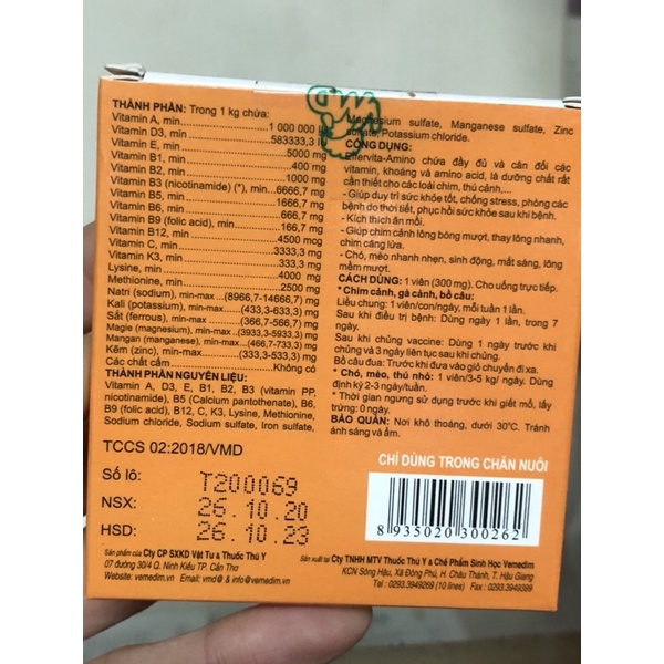 Effervita-Amino viên bổ sung vitamin cho chim căng lửa, gà và thú cảnh khoẻ mạnh