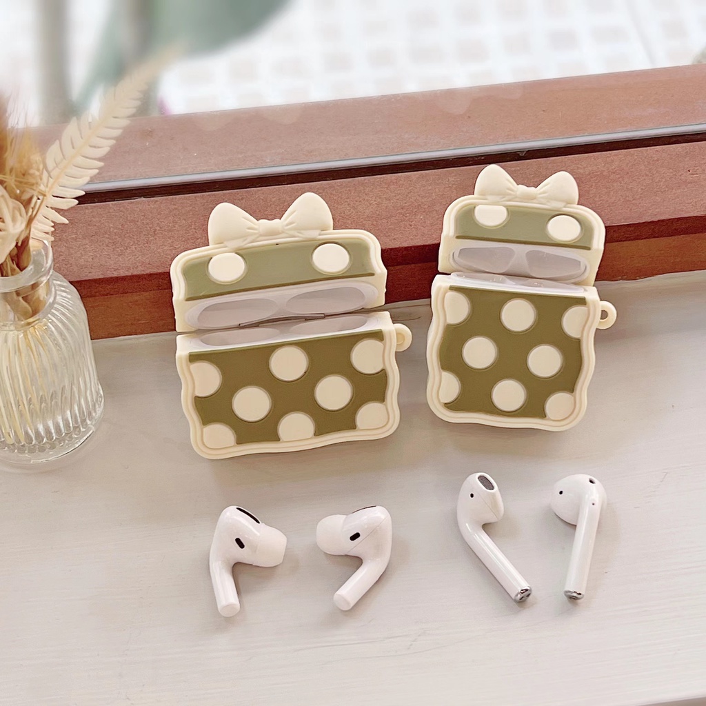 Vỏ Bảo Vệ Hộp Sạc Tai Nghe airpods Pro 1 / 2 / 3 Bằng Silicon Họa Tiết Chấm Bi Màu Xanh matcha Hoạt Hình Dễ Thương