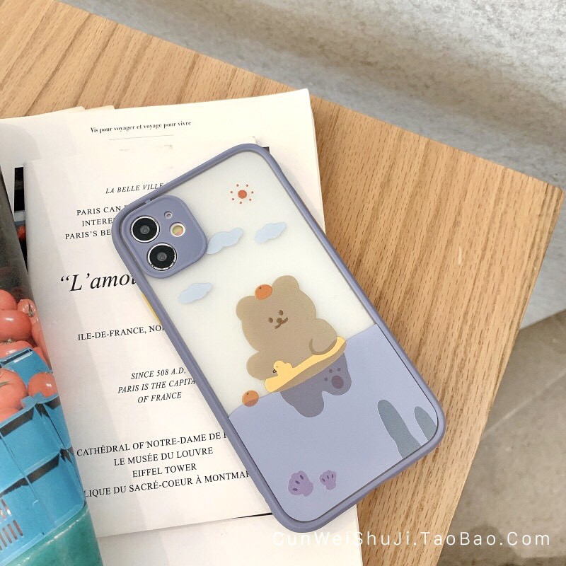 Ốp Lưng iPhone Nhám Viền Màu Bảo Vệ Camera Chống Sốc iPhone Gấu Nâu Cute iPhone 6 6Plus 7Plus 8Plus X Xs Max 11 Promax