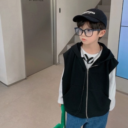 Áo hoodie không tay BXPB có khóa kéo phong cách Hàn Quốc thời trang năng động cho trẻ nhỏ 4-15 tuổi