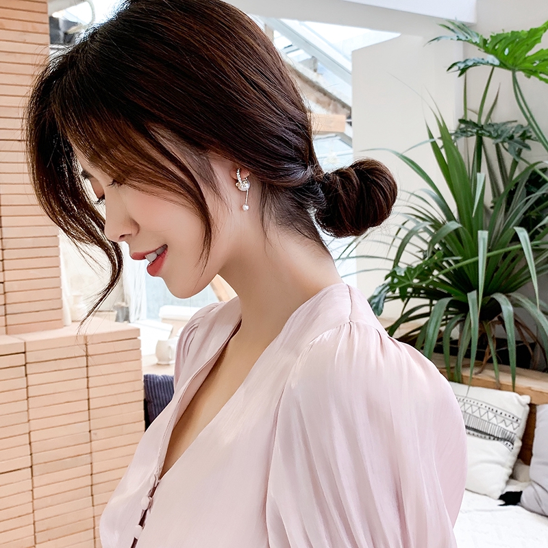 Bông Tai Mạ Bạc 925 Dáng Dài Đính Ngọc Trai Nhân Tạo Thời Trang