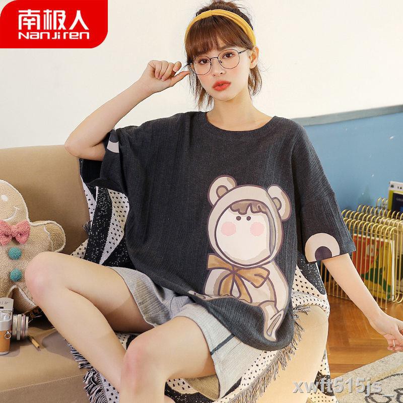 Antarctic Pyjamas Ngày dịch vụ trang trí nội thất ở nhà ngắn tay hai mảnh bằng cotton tinh khiết của phụ nữFF