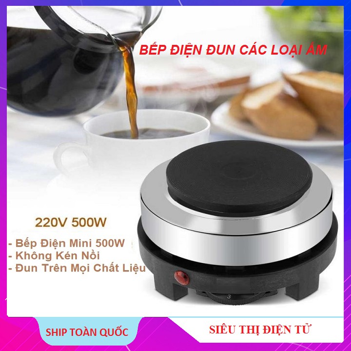 Bếp Điện, Bếp Mini Dùng Cho Ấm Pha Cafe Moka Pot, Công Suất 500W, Bếp Du Lịch Bảo Hành 3 Tháng