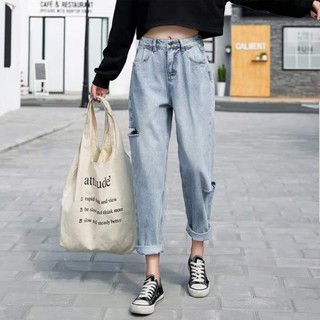 ✅[Hàng về- kèm ảnh thật] Quần baggy bò nữ trơn rách bên hàng loại 1