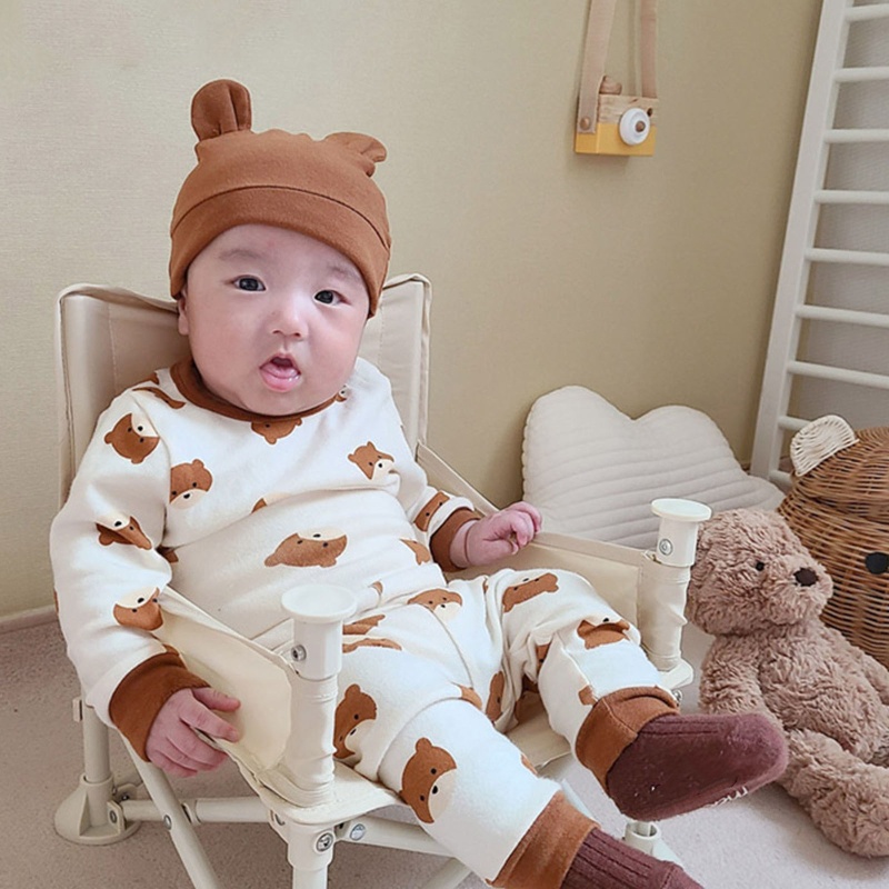 Bộ Áo Liền Quần Bằng Cotton Mềm Mại Kèm Nón Hình Gấu Dễ Thương Cho Bé Trai