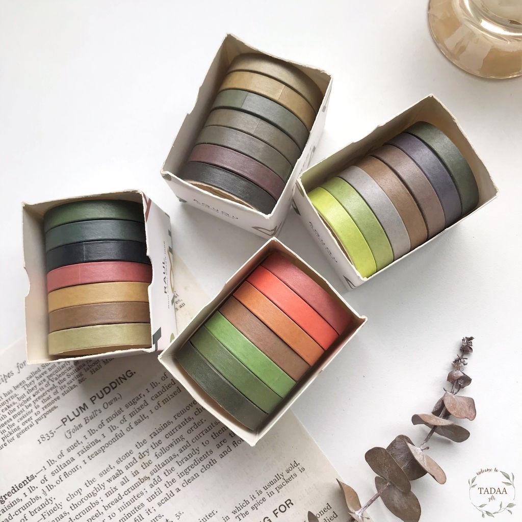 Set 7 washi tape trơn basic nhiều màu băng keo giấy trang trí bullet journal