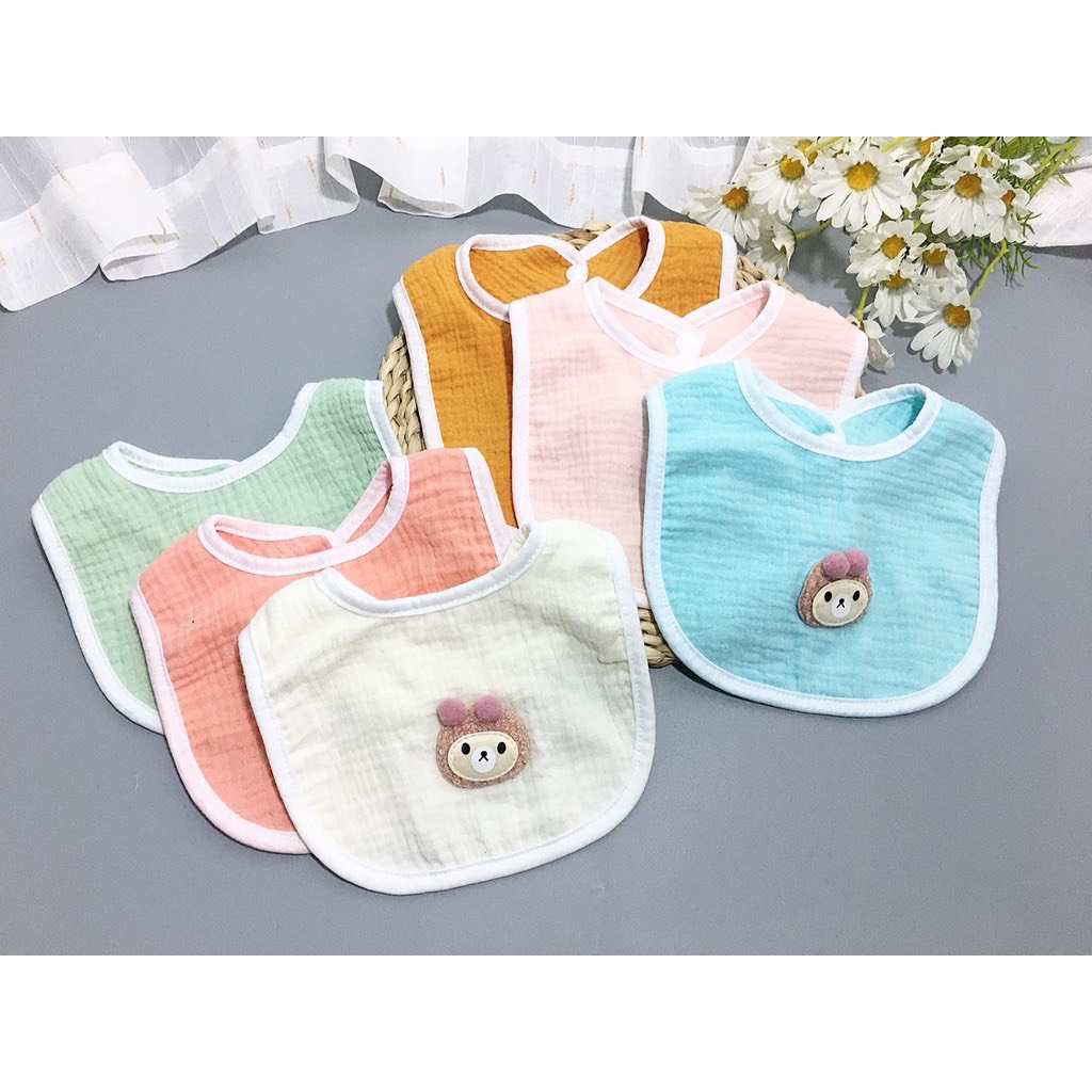 Set 3 Yếm Xô Sợi Tre 4 Lớp 2 Mặt Wooyi, Yếm Ăn Dặm Cho Bé Chất Liệu Cotton Sợi Tre Chống Thấm Mềm Mịn