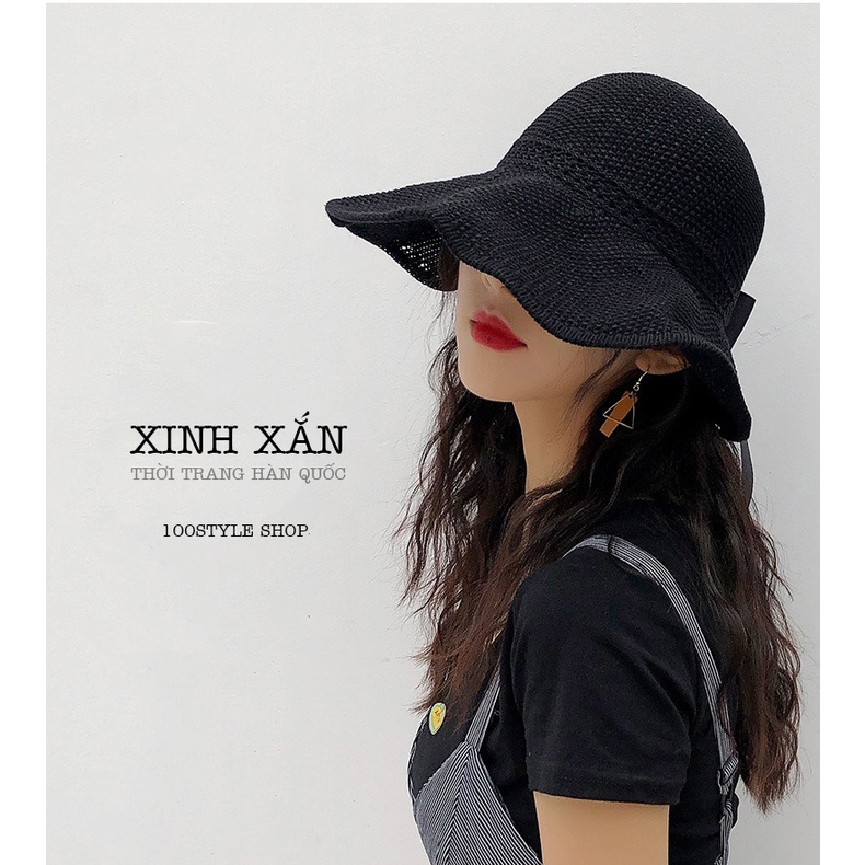 Nón Vành Rộng Siêu Chất Hở Đầu Phối Nơ Cực Xinh