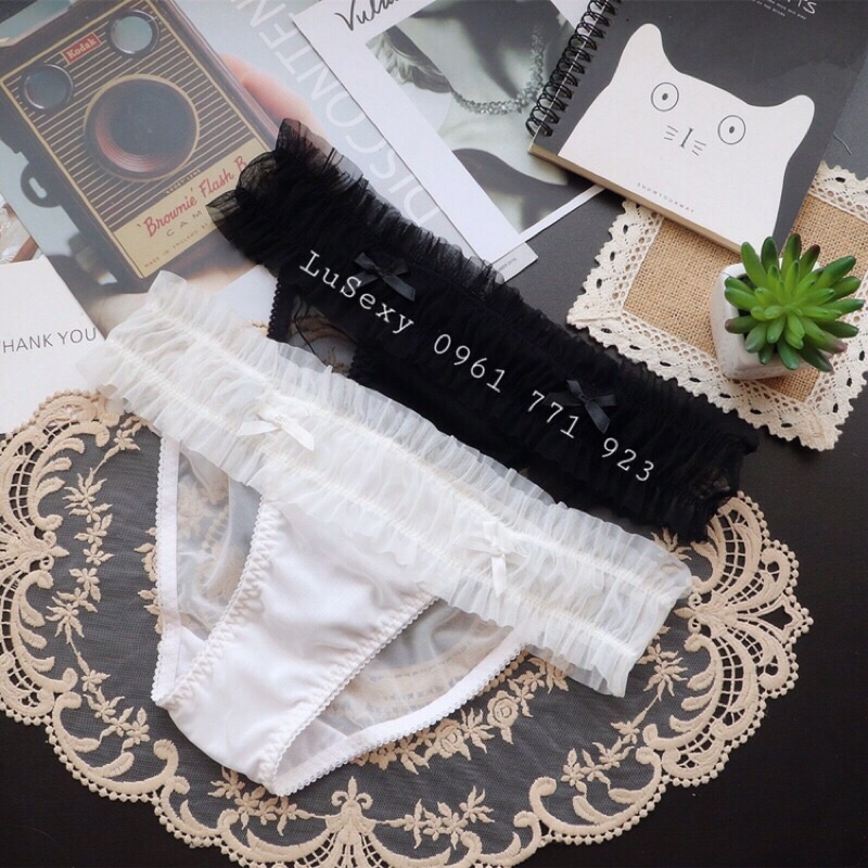QUẦN LÓT NỮ SEXY CAO CẤP - Quần lót ren xuyên thấu nửa mông gợi cảm màu đen màu trắng