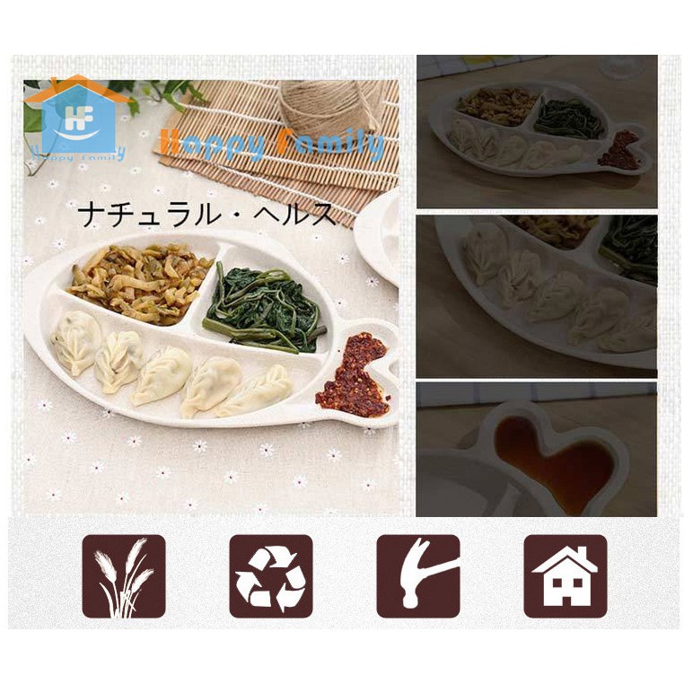 Khay ăn đĩa chia ngăn cho bé hình con cá nguyên liệu sợi lúa mạch Wheat Straw