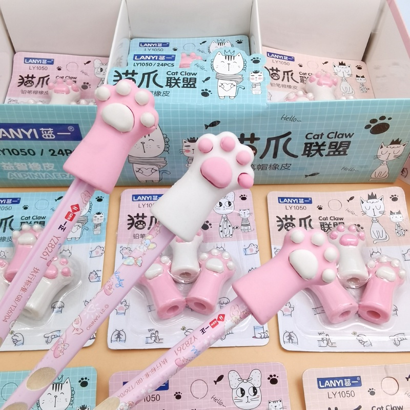 Bộ 3 Cục Tẩy Bút Chì Thiết Kế Hình Móng Vuốt Mèo Dễ Thương Cho Học Sinh