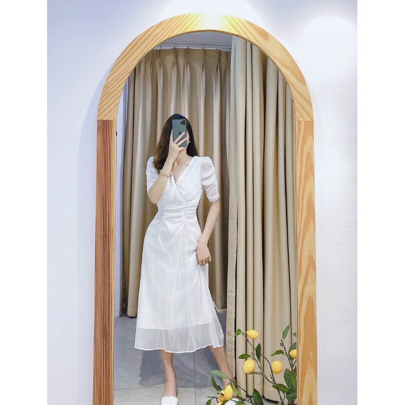 Váy maxi cổ v dúm eo