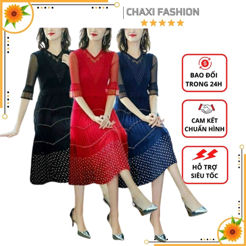 HÀNG NHẬP - ĐẦM XÒE DẬP LY CHÂN VÁY LƯỚI CHẤM BI TAY LỠ CAO CẤP - KBT262450