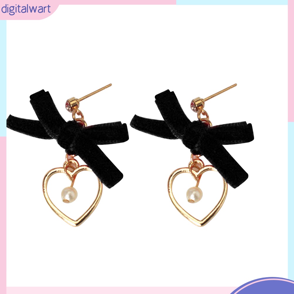 Đôi khuyên tai phối nơ và trái tim rỗng thời trang cho nữ