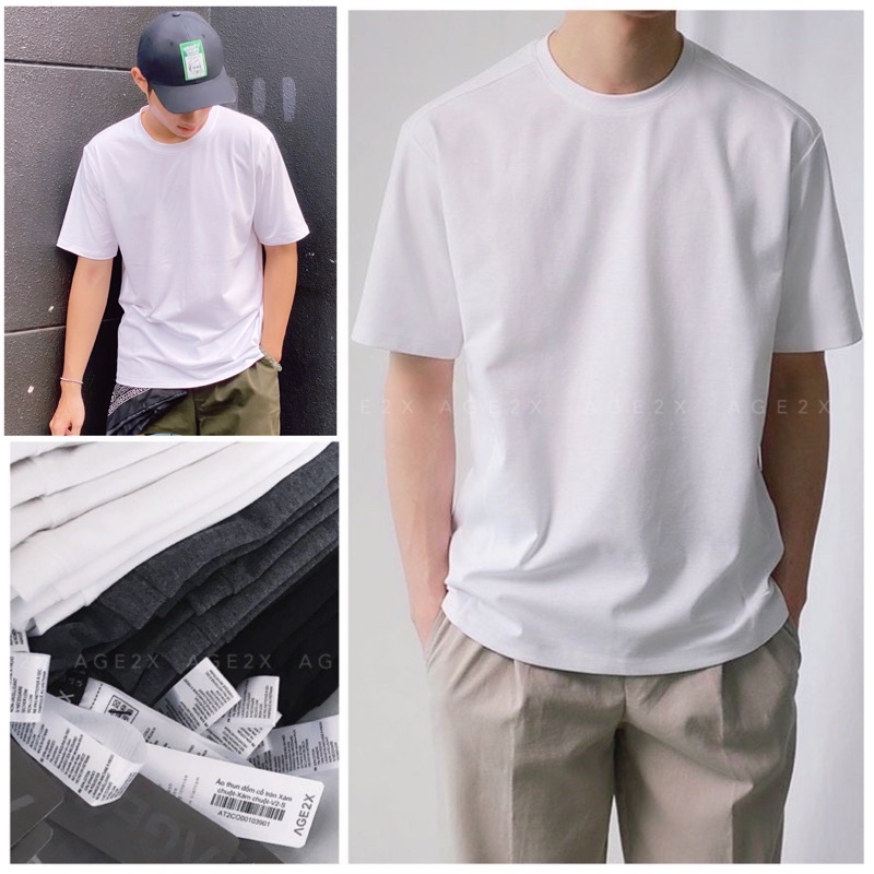 3 MÀU ÁO THUN TRƠN SIÊU HOT TRĂNG, ĐEN, XÁM chính hãng AGE2X chất thun cotton 4 chiều,dầy mềm,hút mồ hôi tốt,khô nhanh