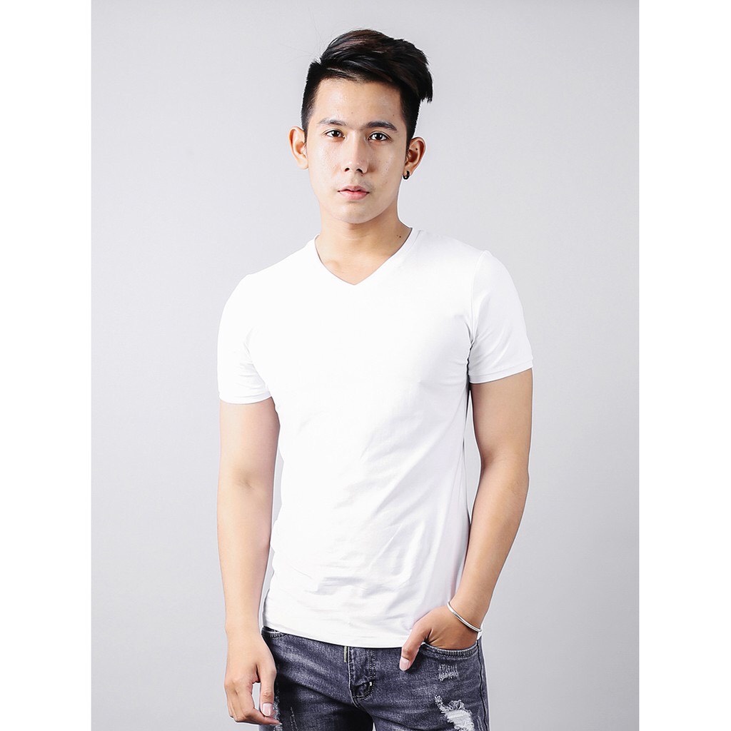 Áo Thun Cổ Tim Nam Body Vải Cotton Dày Đẹp Mặc Thoáng Mát