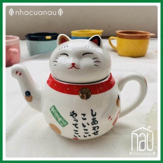 [CÓ SẴN] Bộ ấm chén trà Mèo thần tài Maneki Neko may mắn món quà ý nghĩa mừng Tân gia, bộ trà cho 2 người