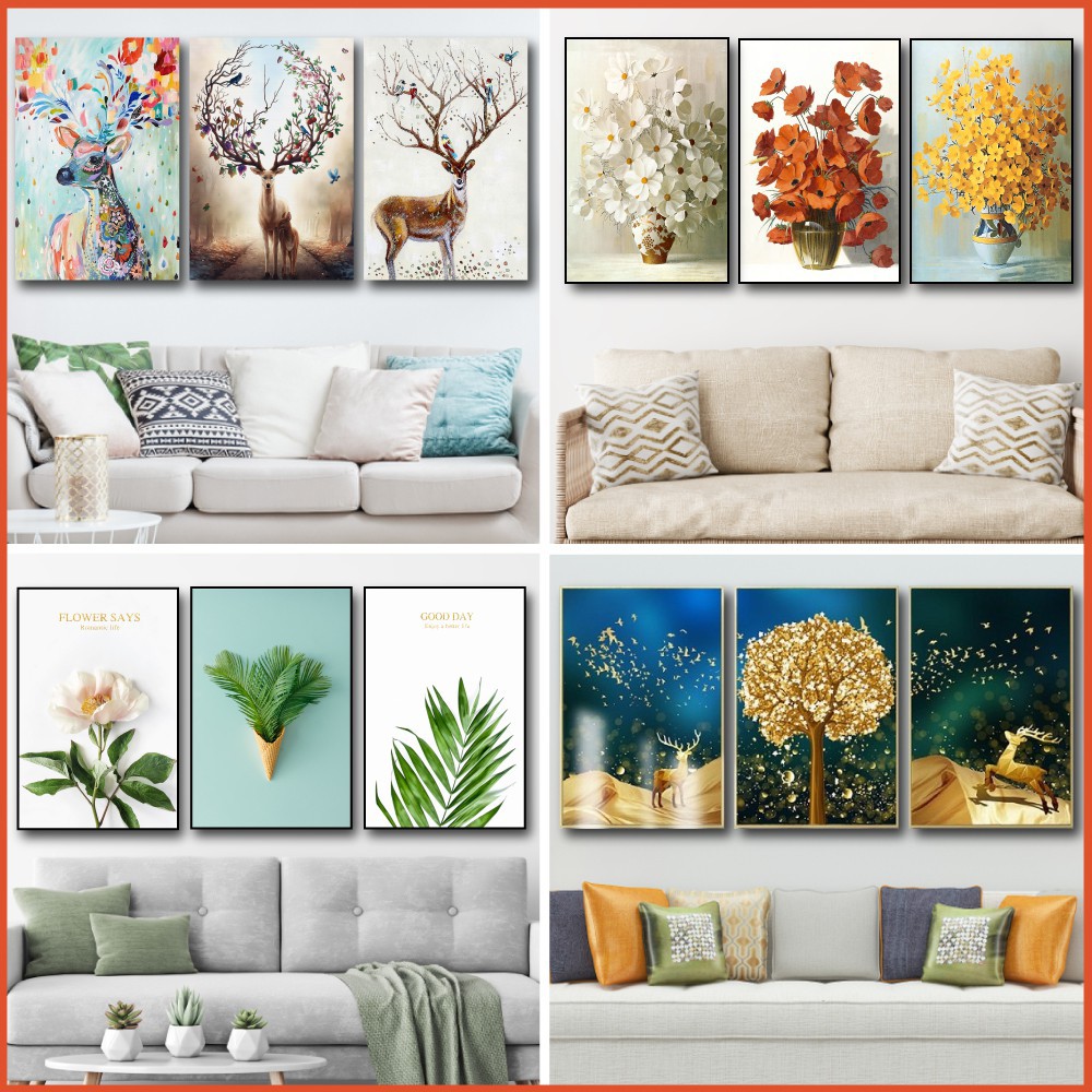 Bộ 3 Tranh Treo Tường Canvas Tranh Phòng Khách In 3D Kích Thước 40x60cm Siêu Bền Siêu Đẹp